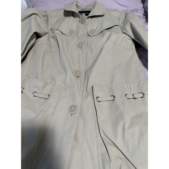 Nine West Beige Button Up Trench Coat Sz M Rain Jacket 3/4 Bell Sleeve Pockets - Picture 6 of 9
